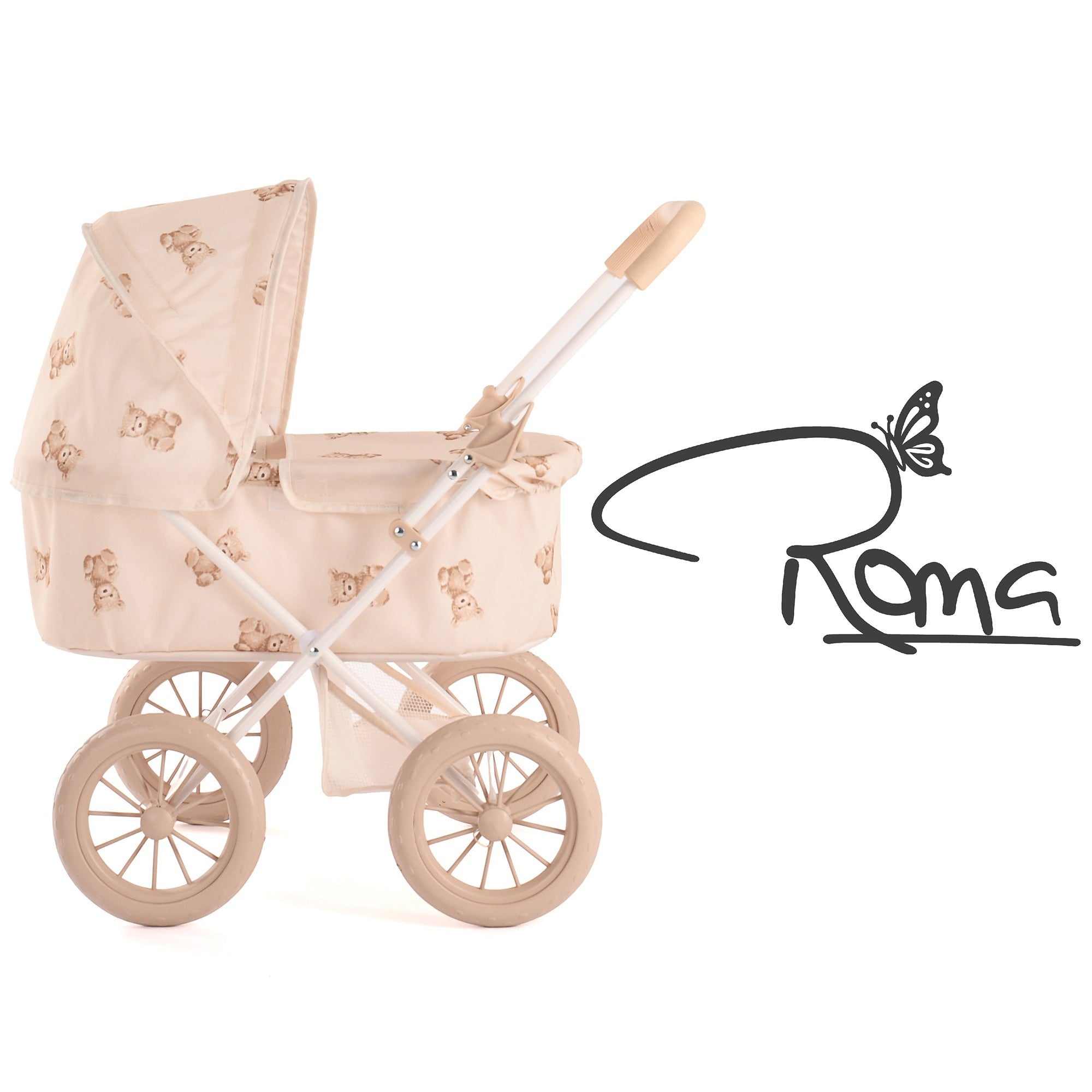 Roma Teddy Doll Pram With Adjustable Handle And 2-In-1 Design
