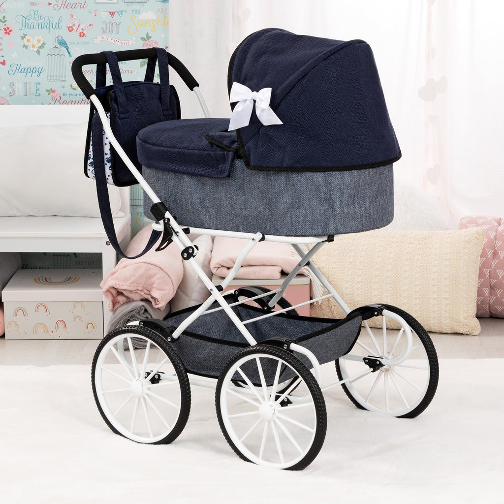 Bayer Design Classic Doll Pram Navy & Grey For Dolls Up To 18 Inches