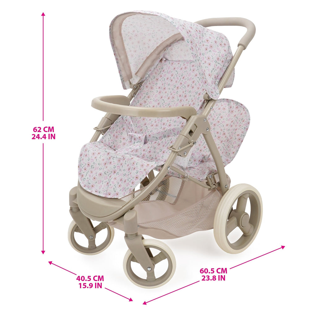 Little Flora Mabelle Duo Twin Doll Stroller with Canopy, Pretend Play Set