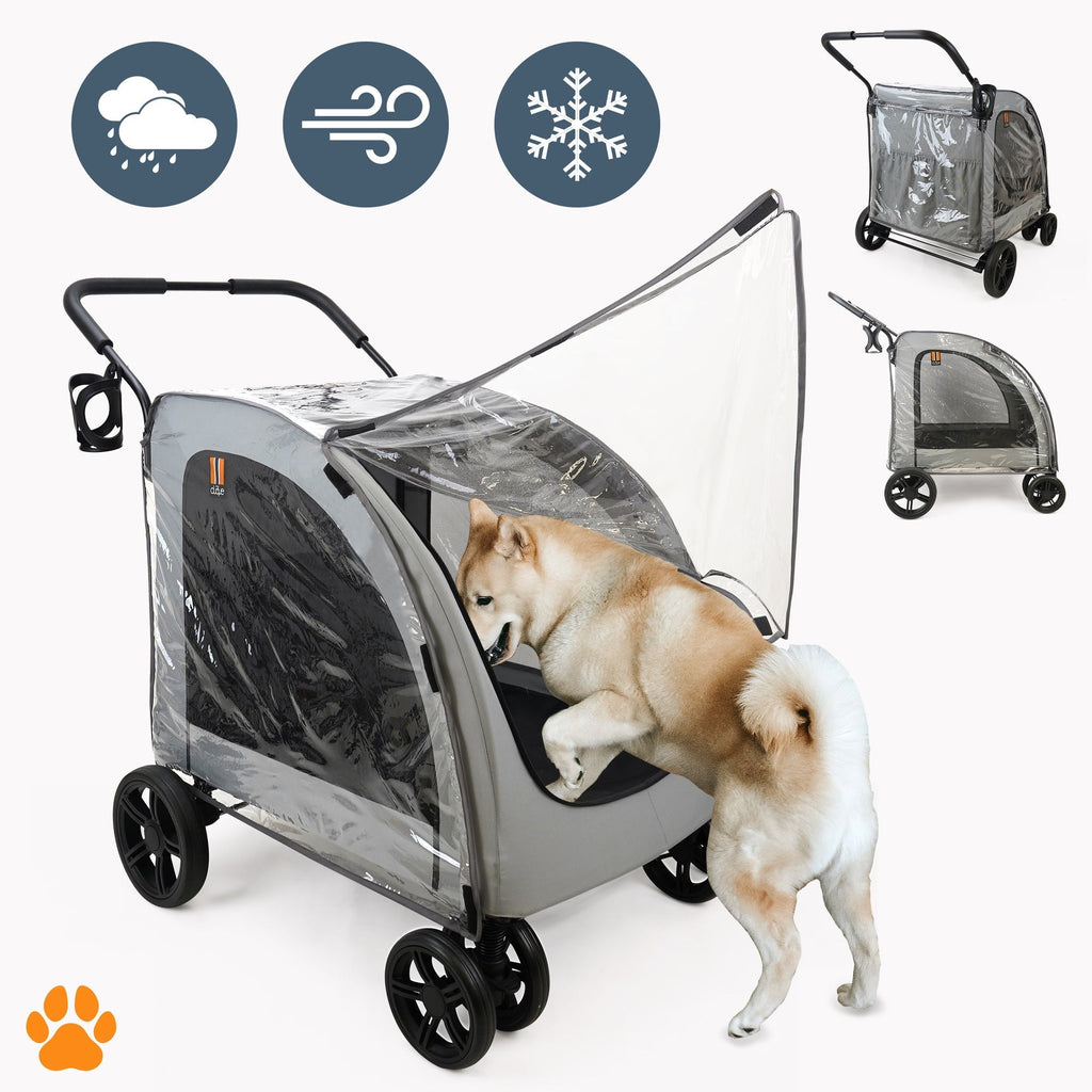 My Duque Chester Pet Stroller With Rain Cover - Dogs Up to 110 lbs, Grey