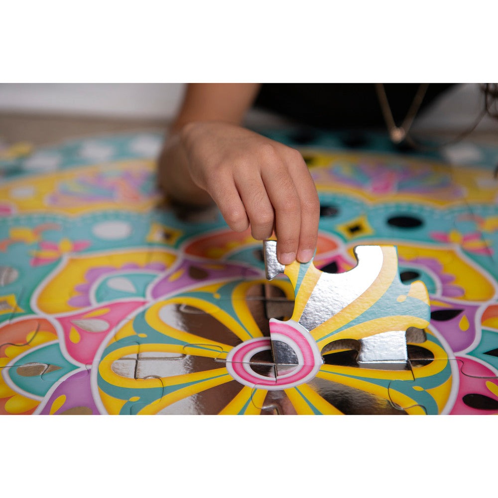 Kulture Khazana Mirror Magic Silver Foil Rangoli Floor Puzzle - 75pc