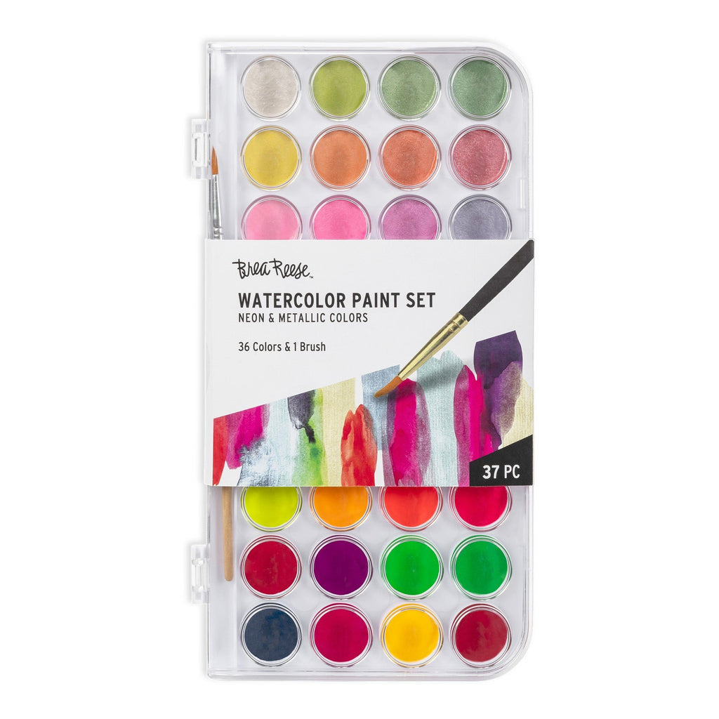 Brea Reese Essential Watercolor Paint Set With 36 Neon & Metallic Colors