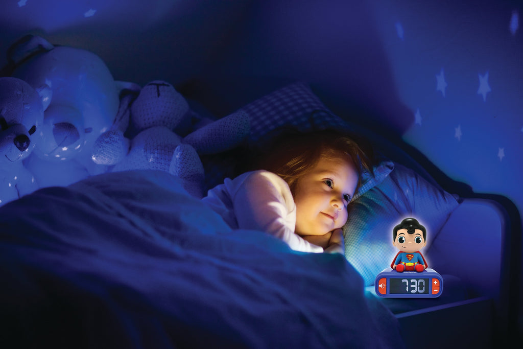 Superman-Themed Night Light and Sound Alarm Clock - Blue