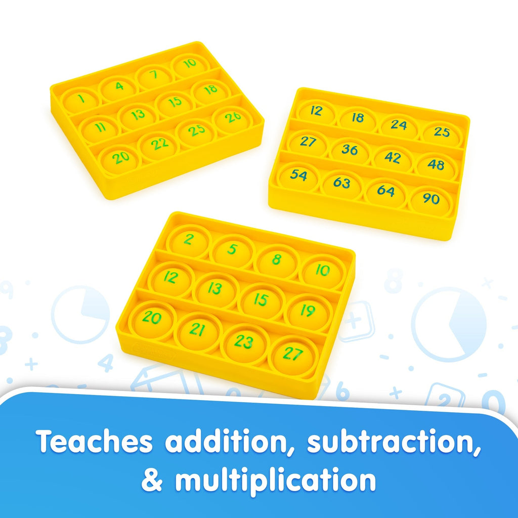 Pop Bingo: Math - Addition, Subtraction & Multiplication Game With Silicone Bubble Board