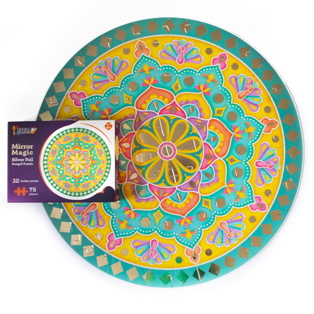 Kulture Khazana Mirror Magic Silver Foil Rangoli Floor Puzzle - 75pc