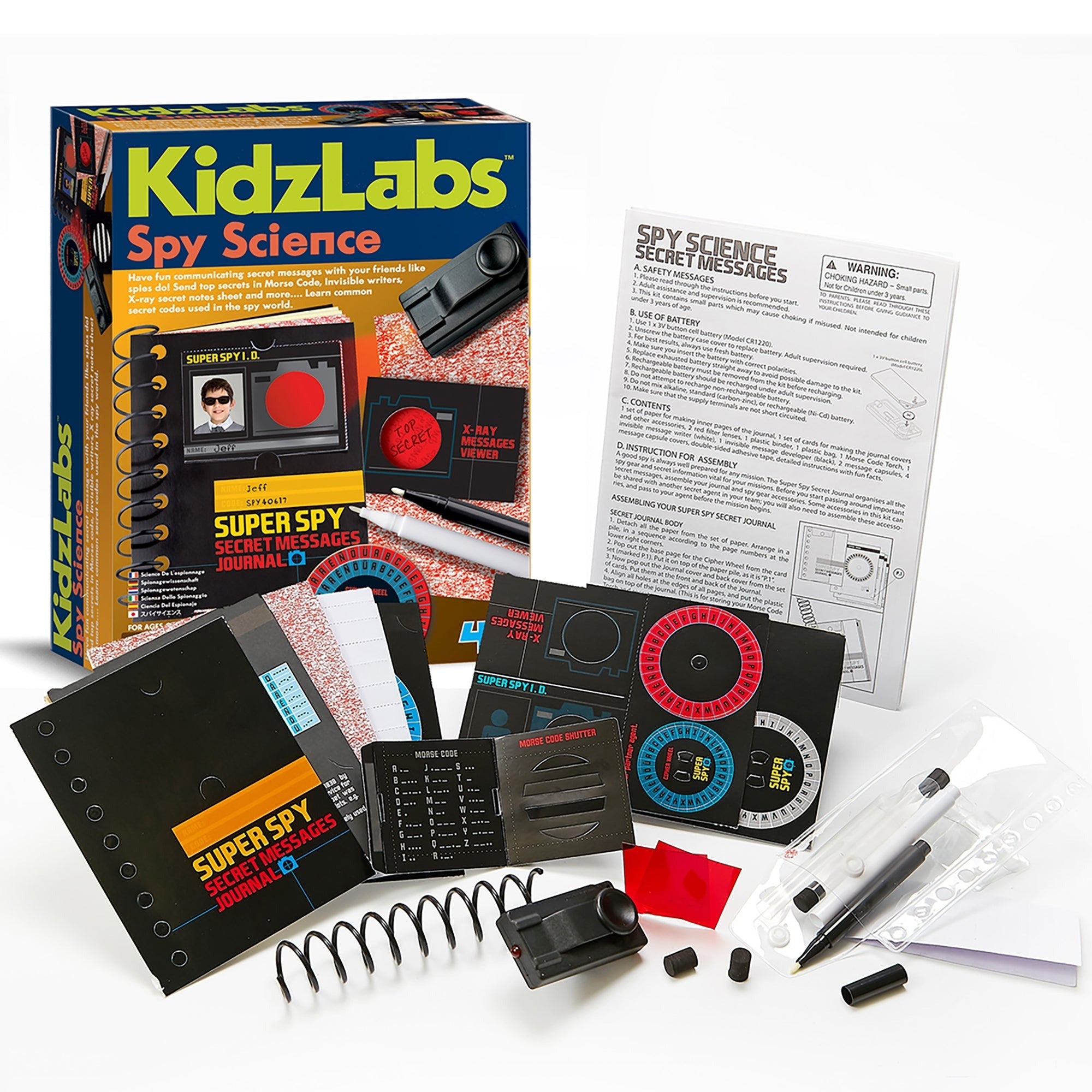 KidzLabs Spy Science Kit With Invisible Ink And Morse Code Tools