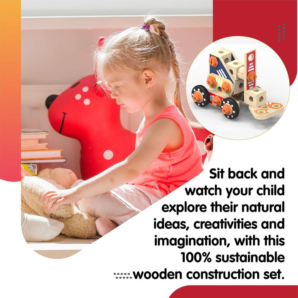 LEO & FRIENDS 72-Piece Wooden Builder Construction Set - Sustainable Play