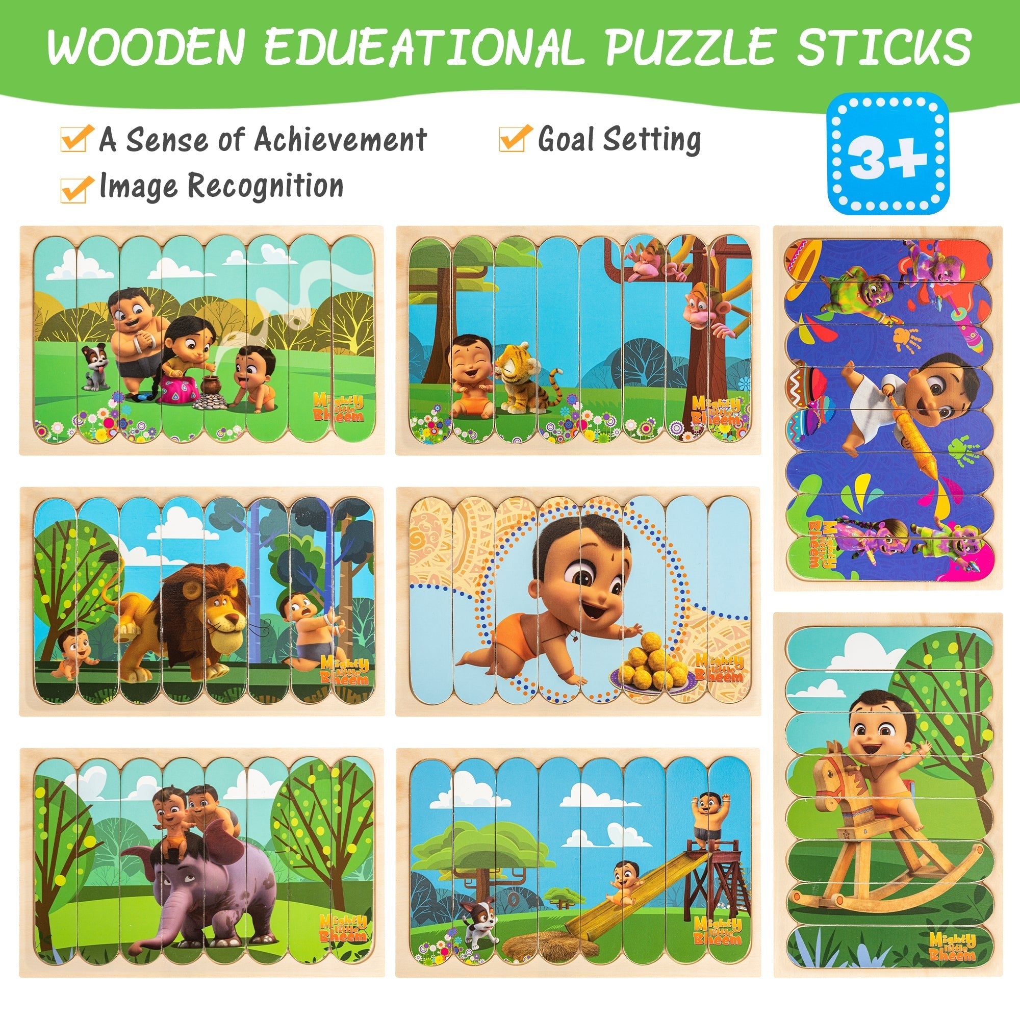 Mighty Little Bheem 32 Piece Wooden Puzzle Sticks Set