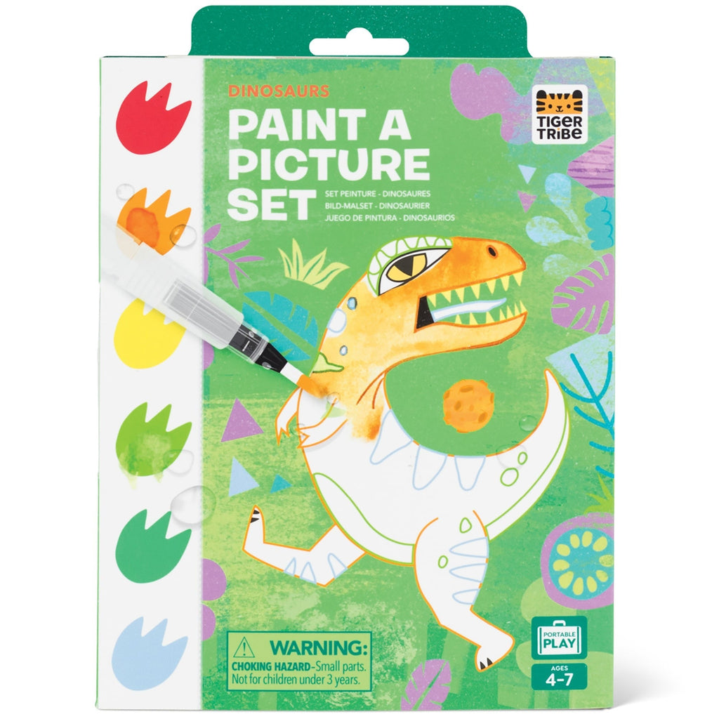 Tiger Tribe Dinosaur Watercolor Art Set - 16 Pages, Mess-Free Paint Brush