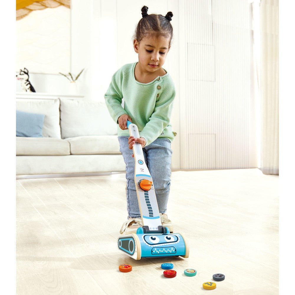 Hape Robot Vacuum Clean Up Playset - Whimsical Blue Wooden Toy