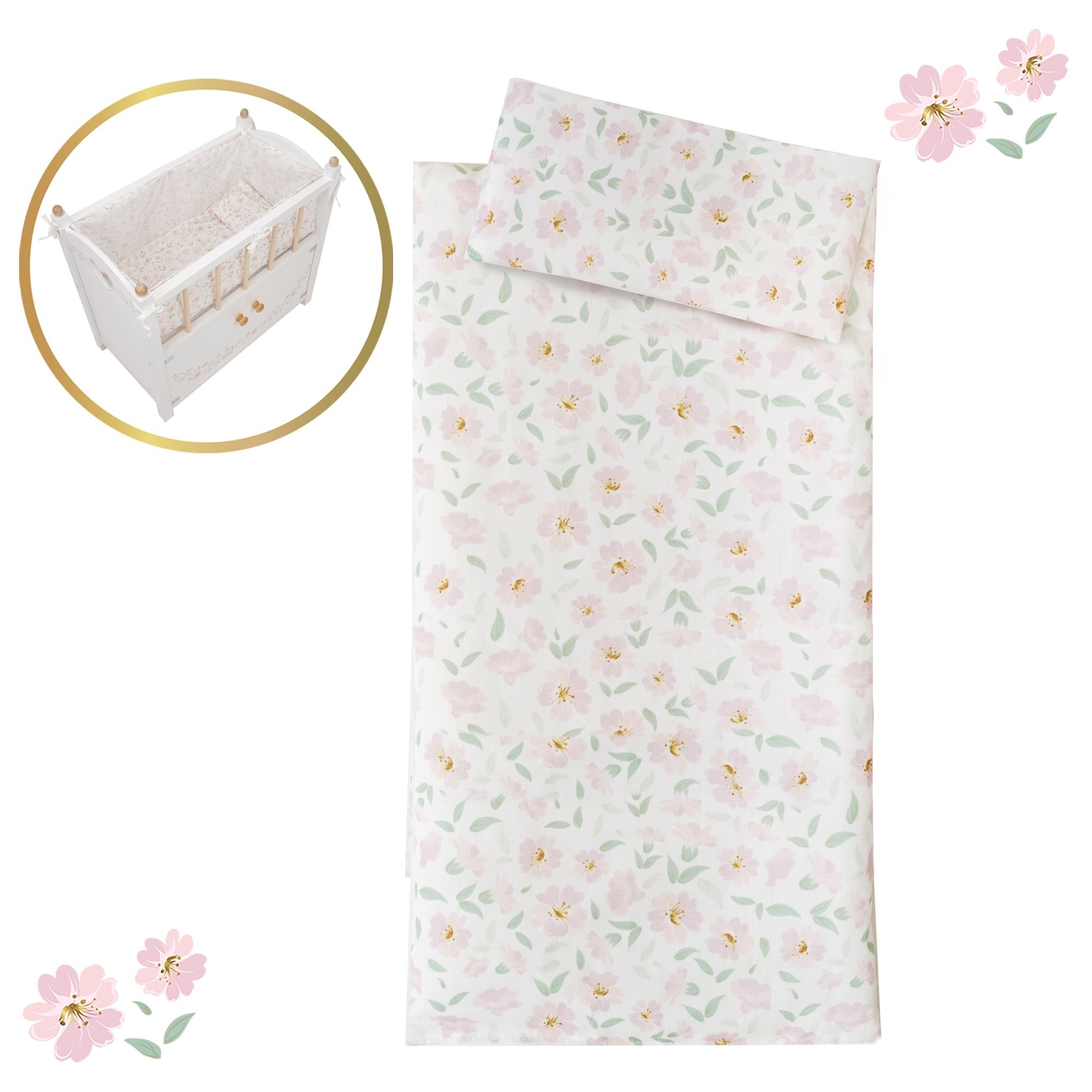 509 Crew: Little Flora 2-In-1 Wooden Doll Cabinet Bed, Pretend Play Cot & Storage Set