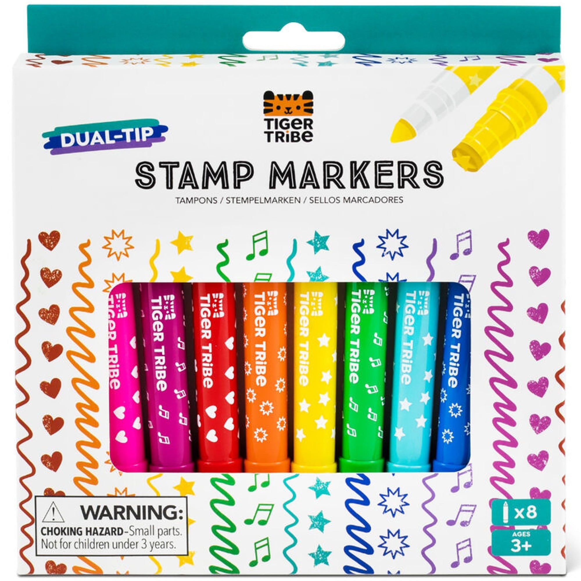Tiger Tribe Dual-Tip Stamp Markers 8-Pack - Washable, Non-Toxic Art Supplies