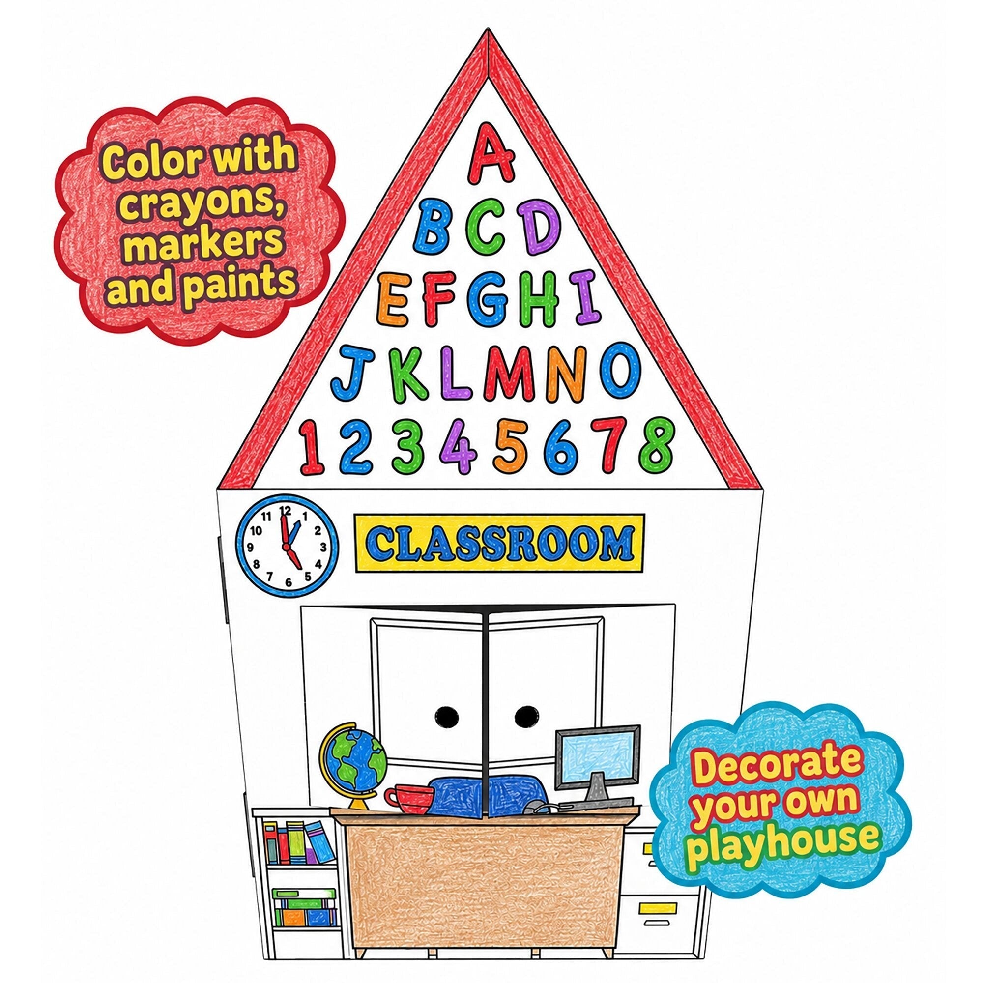 Easy Playhouse School - Decorate & Personalize Cardboard Fort