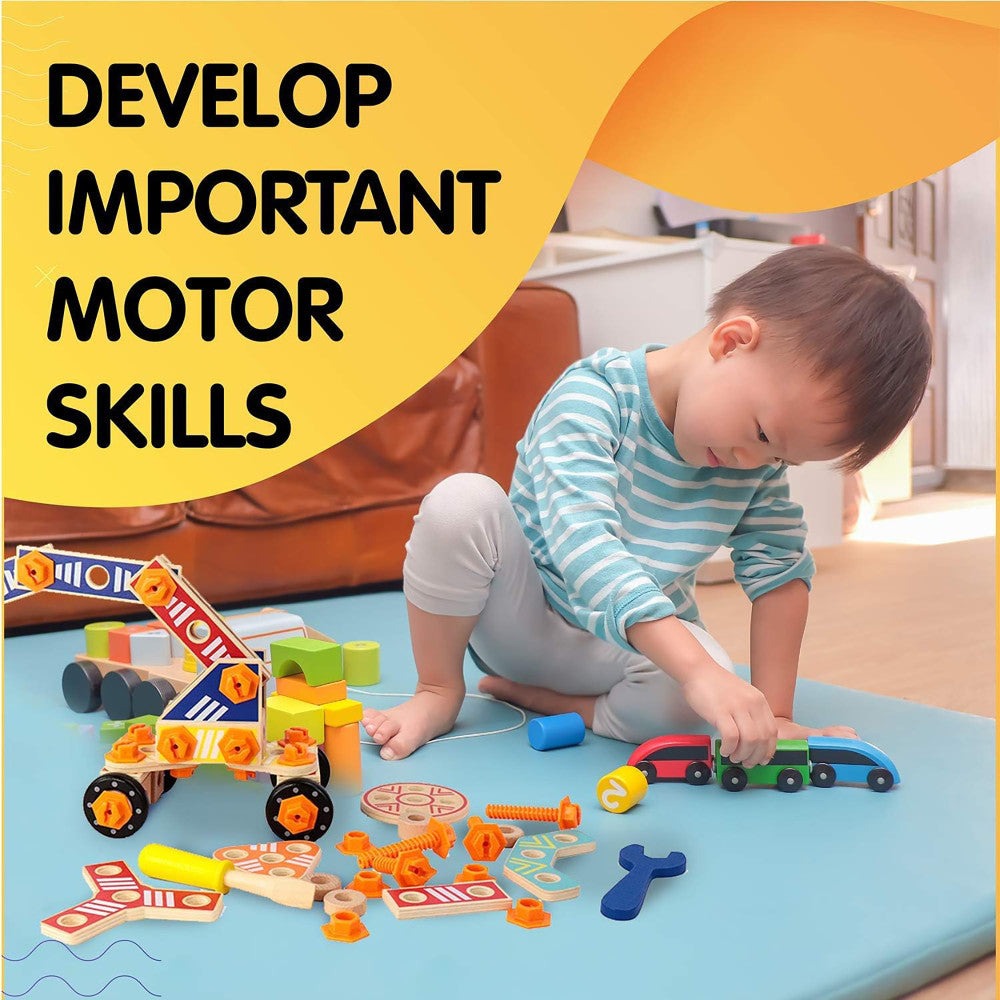 LEO & FRIENDS 72-Piece Wooden Builder Construction Set - Sustainable Play