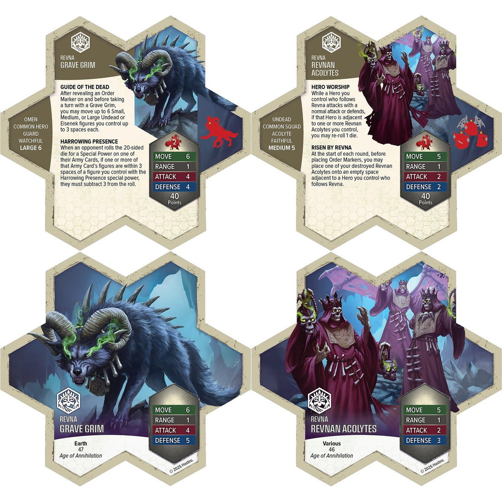 Heroscape Revnan Acolytes & Grave Grim Army Expansion - 4 Assembled Unpainted Miniatures & 2 Army Cards
