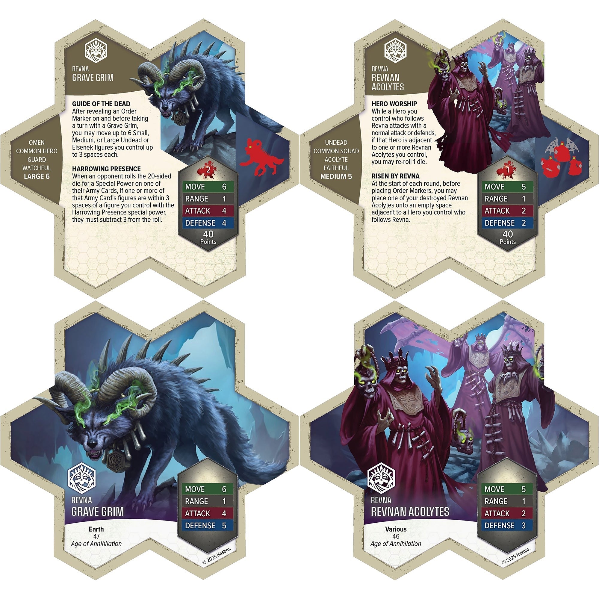 Heroscape Revnan Acolytes & Grave Grim Army Expansion - 4 Assembled Unpainted Miniatures & 2 Army Cards
