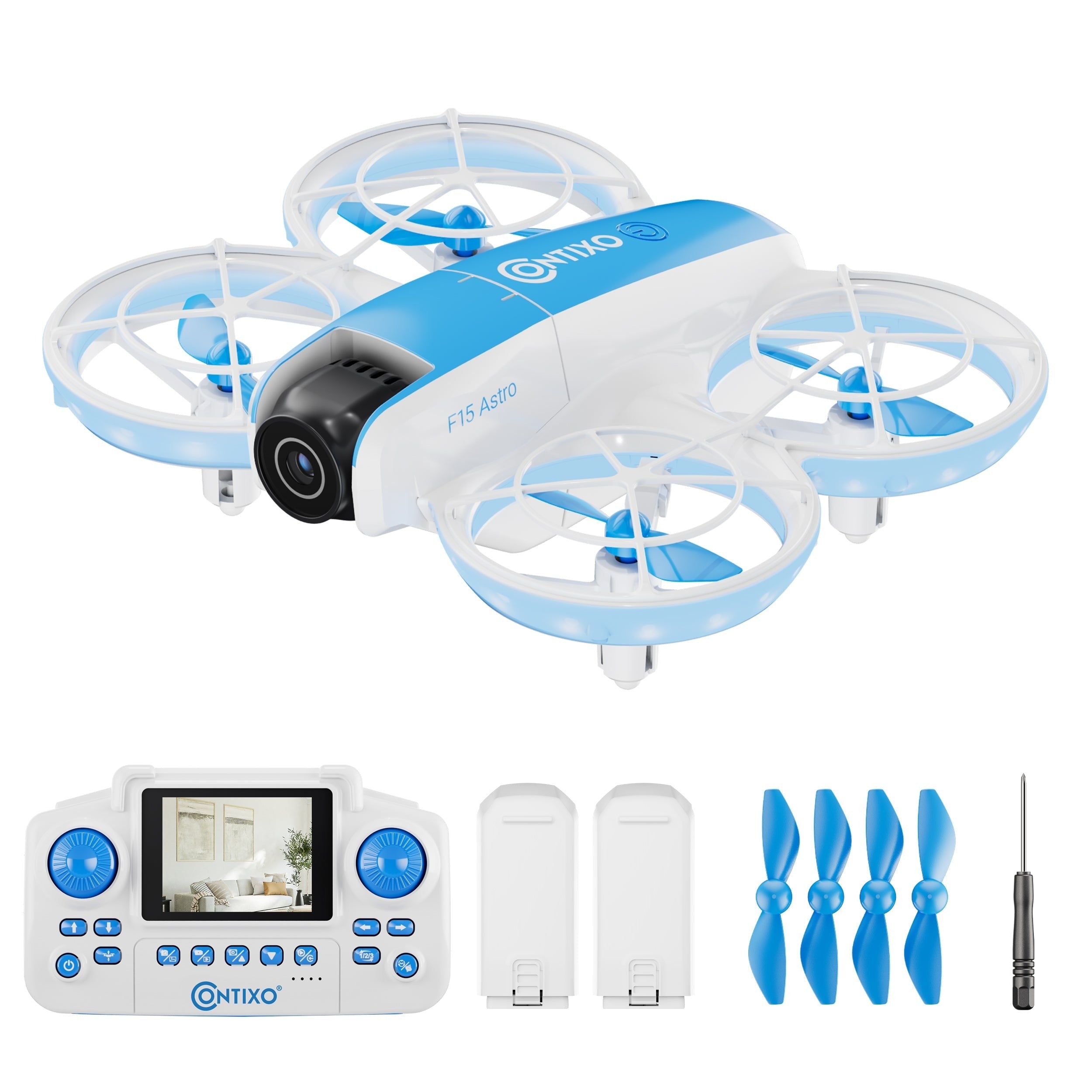 Contixo F15 Astro Mini Drone With 720P HD Camera, 2.4" Screen Remote & 2 Batteries