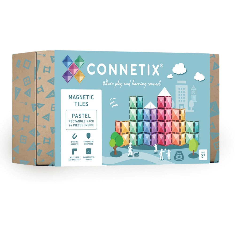 Connetix Magnetic Tiles Pastel Rectangle Set - 24 Piece Colorful Building Kit