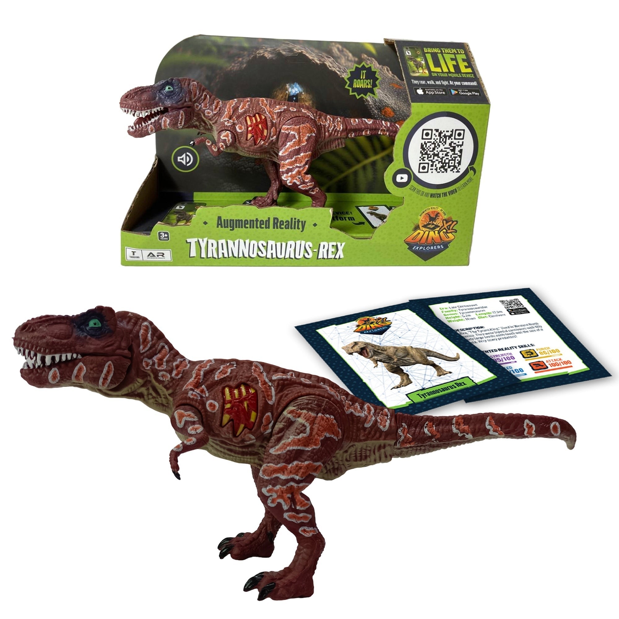 Dino Explorers AR Dinosaur XL & Brick Combo - 10" T-Rex Sound Figure & Dig Kit
