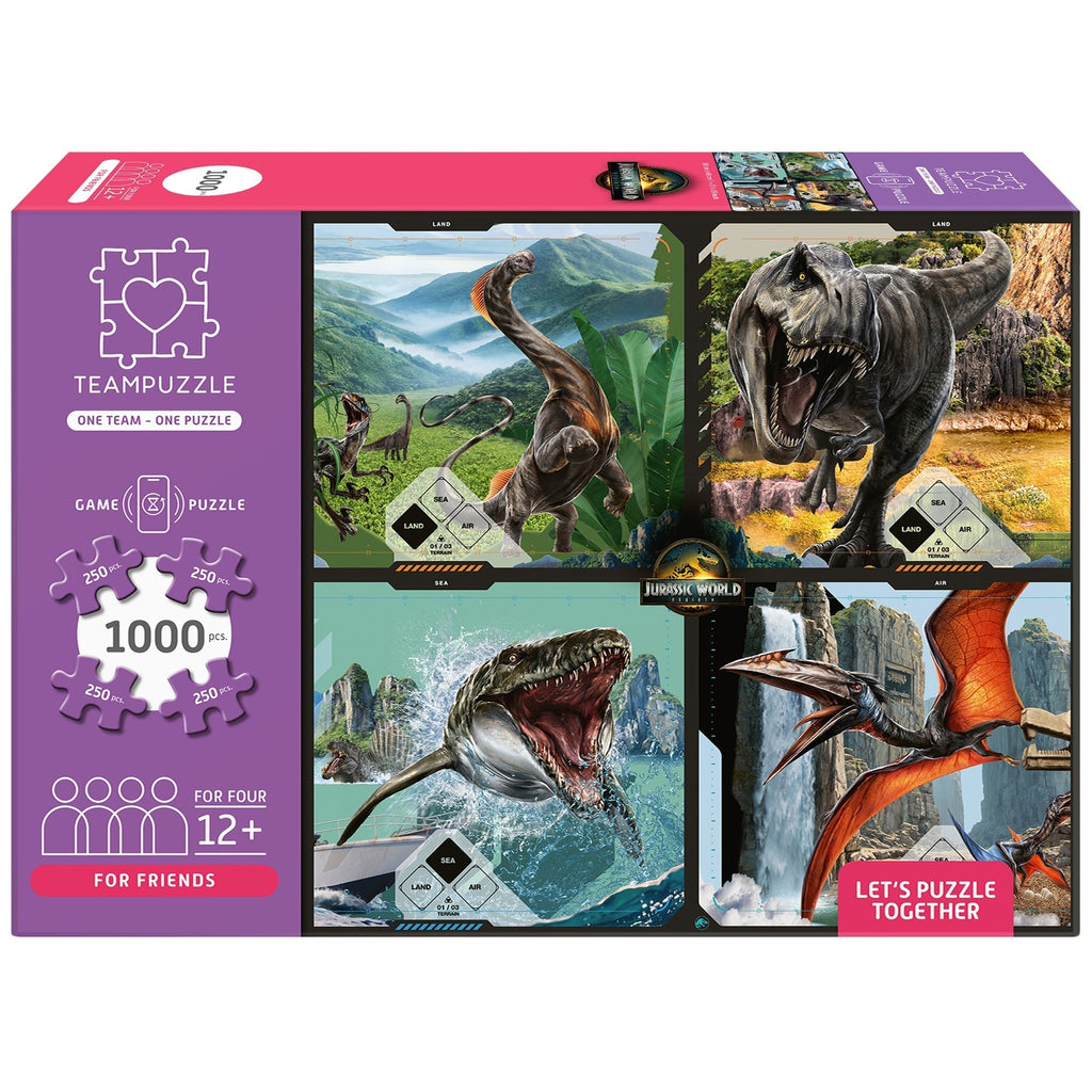 Jurassic World Rebirth TEAMPUZZLE 1000-Piece Puzzle, 4 Jigsaw Sections, 27x19"