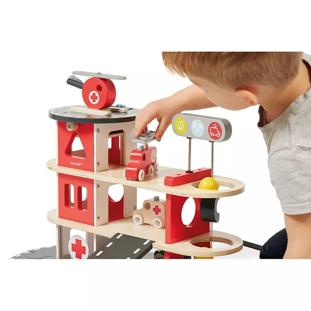 Janod Fire Station Toy Set - Multilevel Playset