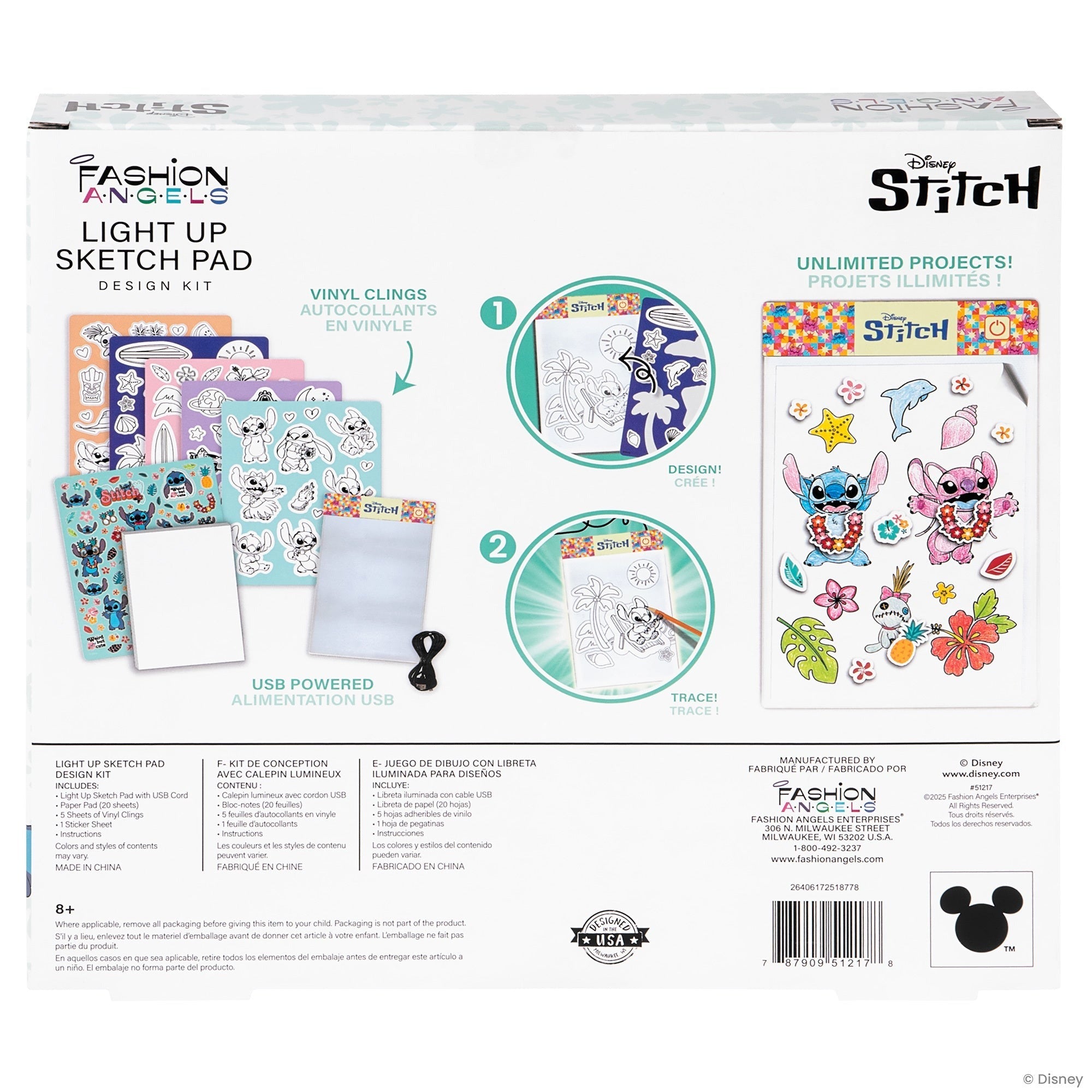 Fashion Angels Disney Stitch Light-Up Sketch Pad With Reusable Clings
