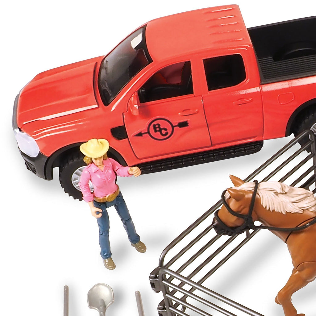 Big Country Adventures Truck & Horse Trailer 24-Piece Playset With Lights And Sounds