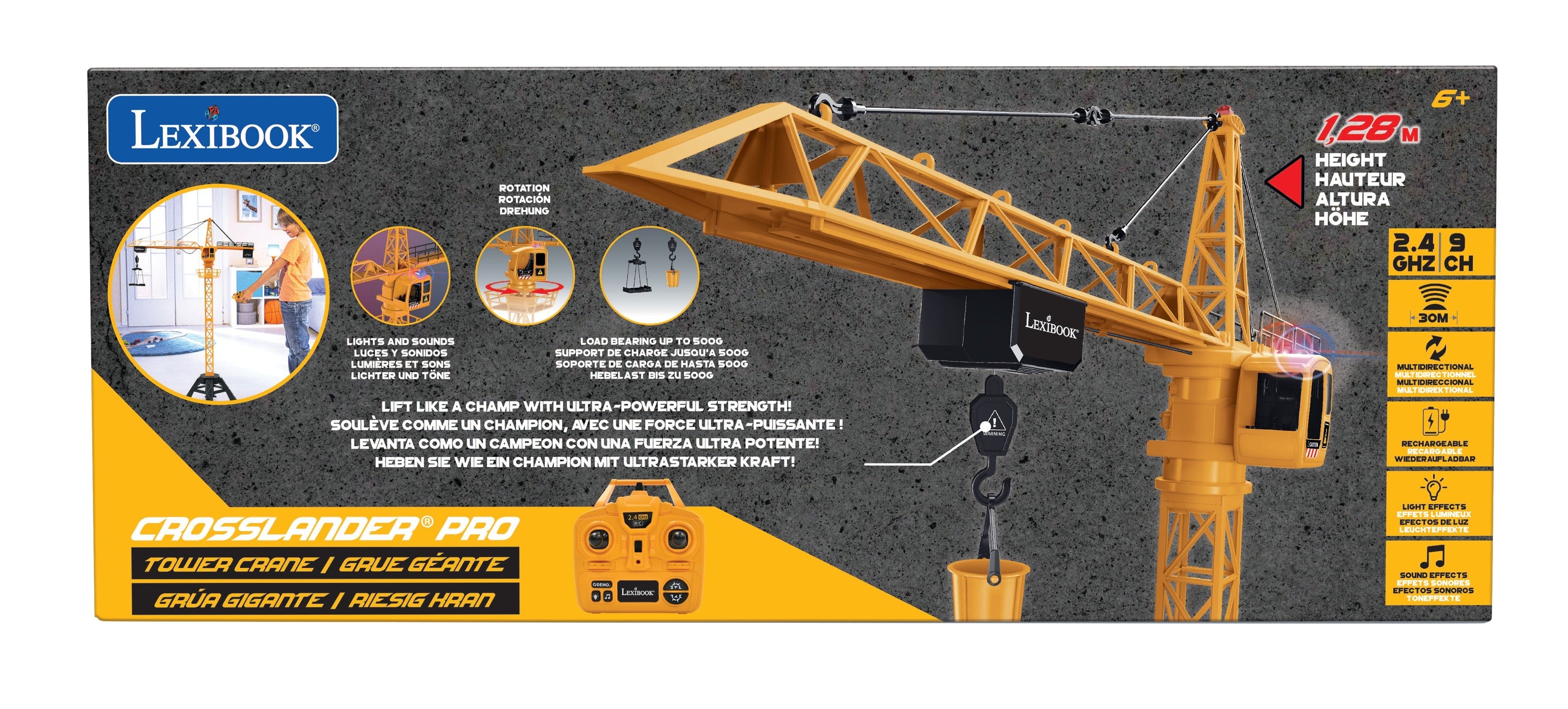 LEXIBOOK CROSSLANDER® PRO TOWER CRANE - Get busy on the building site with this large remote-controlled crane featuring dynamics sounds and effects!