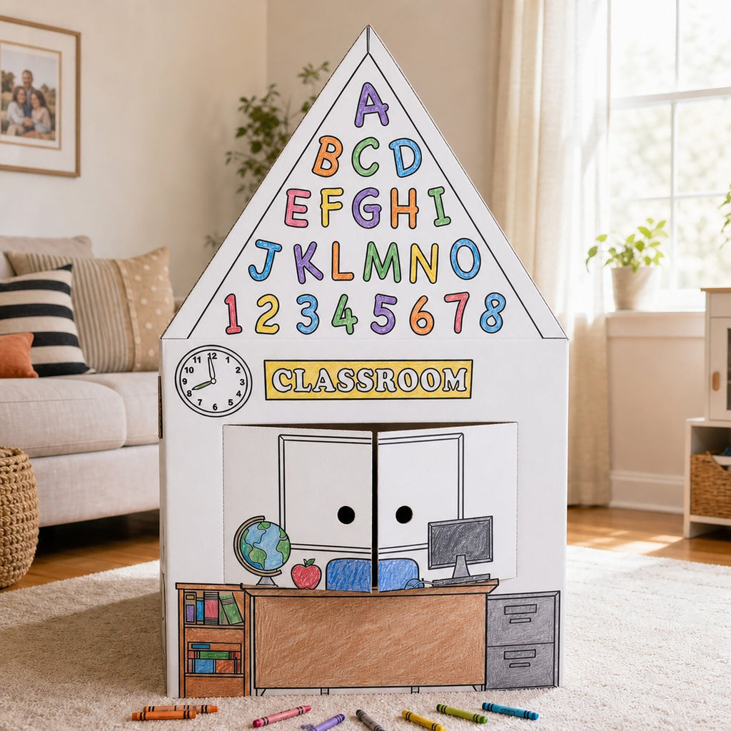 Easy Playhouse School - Decorate & Personalize Cardboard Fort