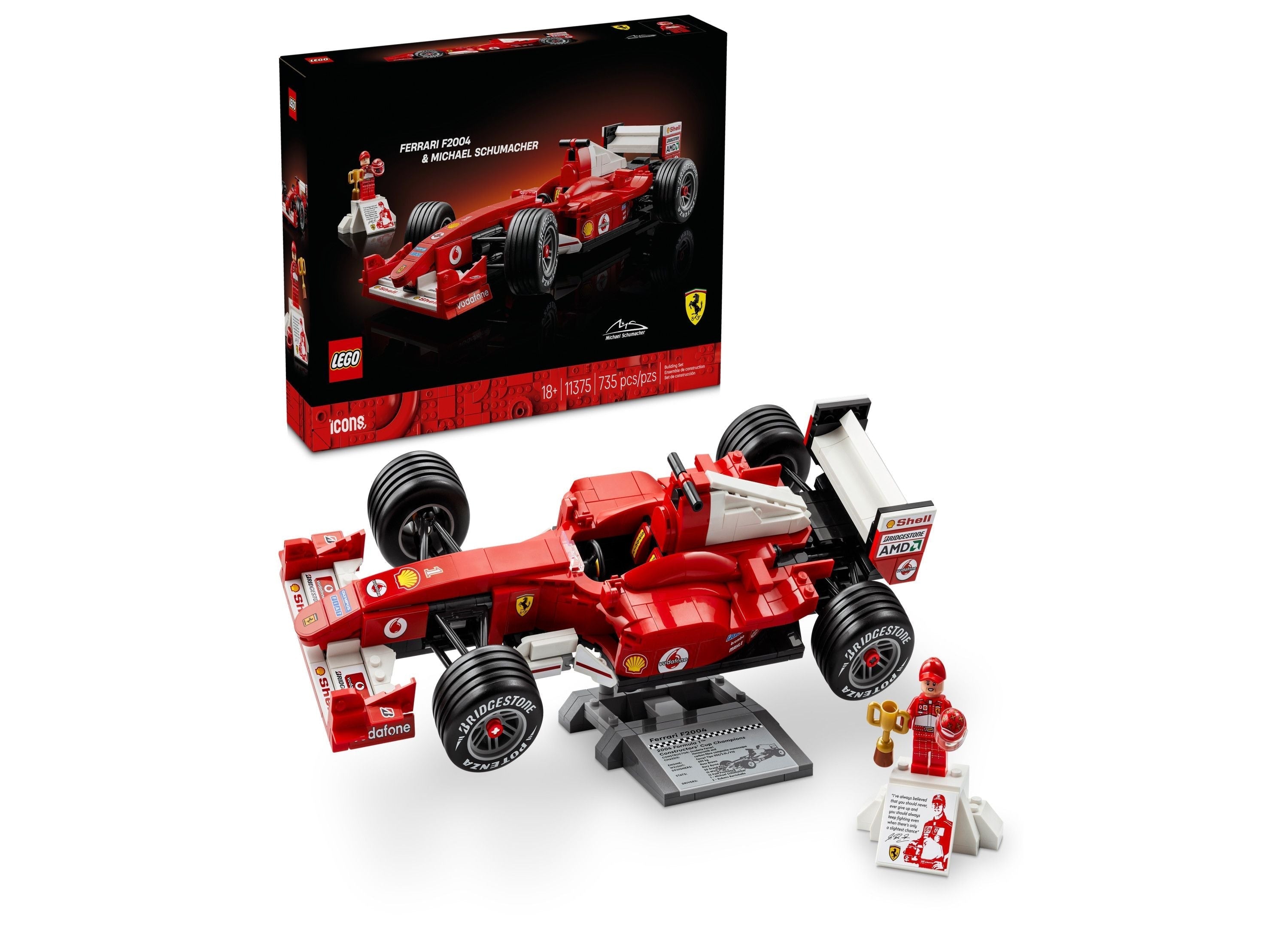 LEGO® Icons Ferrari F2004 Michael Schumacher F1 Car Model Building Set, 11375