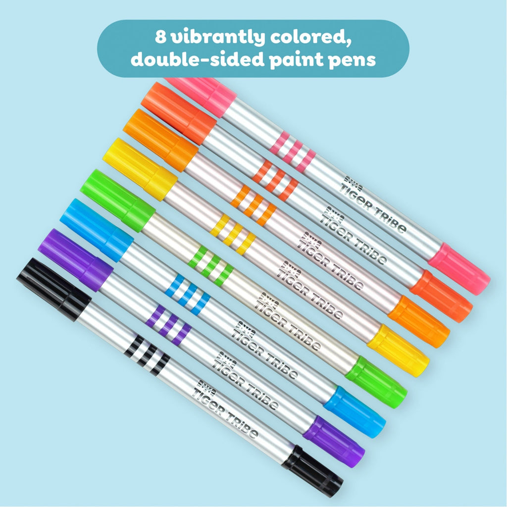 Tiger Tribe Dual-Tip Paint Pens 8-Pack - Fine & Brush Tips, Multi-Surface, Water-Based
