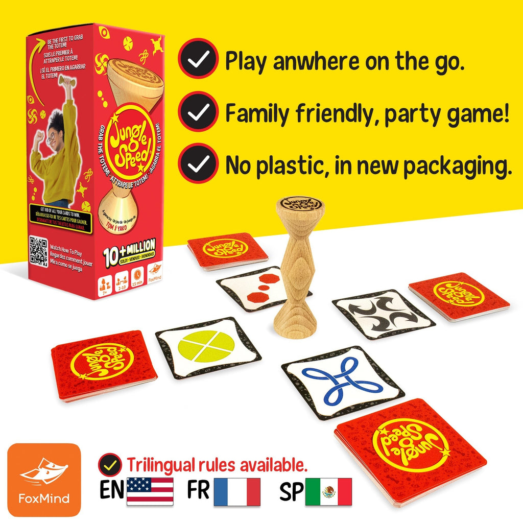 Foxmind Jungle Speed Eco Edition Card Game With Wooden Totem, 2-10 Players