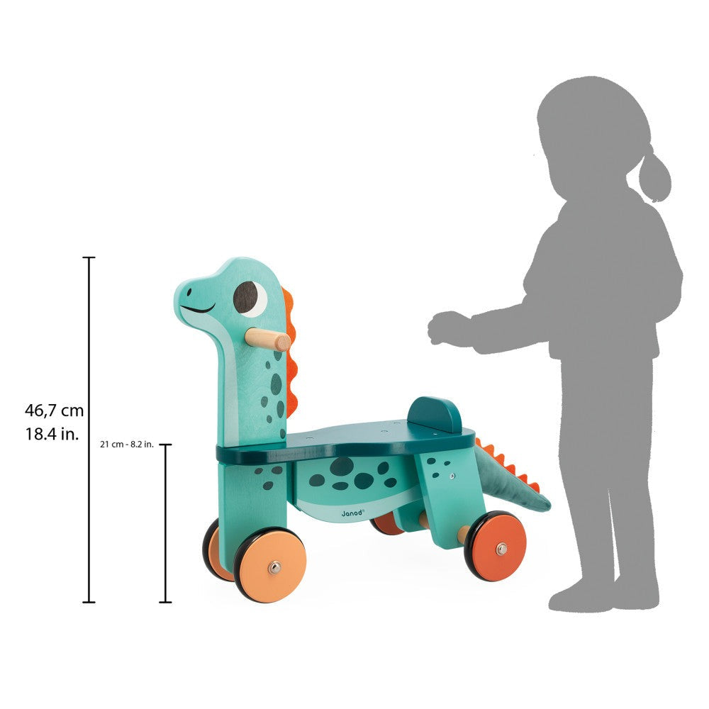Janod Dino - Ride On Dino Portosaurus - Whimsical Wooden Steed
