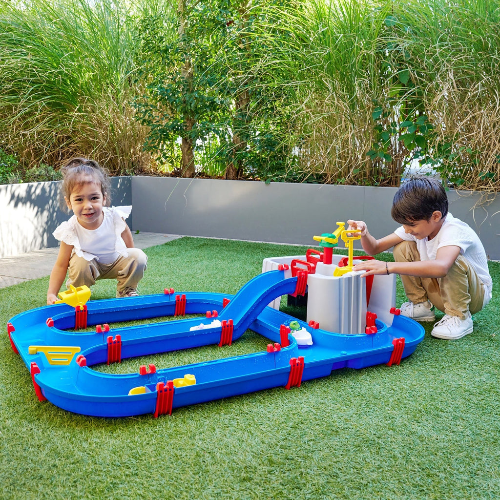 AquaPlay Harbor Waterway Playset With Crane, Pump, Slide, 3 Boats And 2 Figures