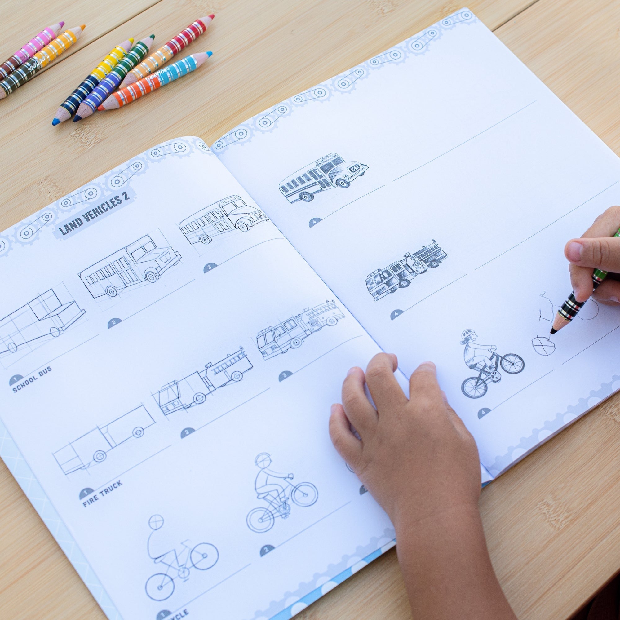 Eeboo Learn To Draw Vehicles Book With 50 Stickers