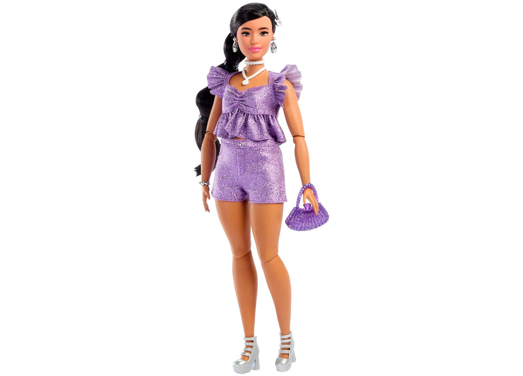 Barbie Deluxe Style Fashion Doll With Metallic Purple Top And Sparkly Shorts