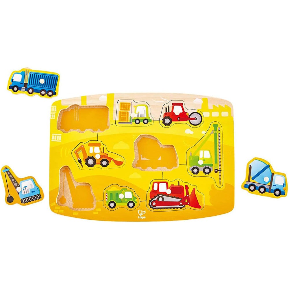 Hape Construction Site 10pc Wooden Peg Puzzle