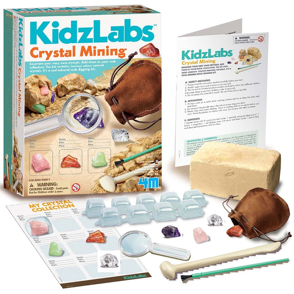 4M KidzLabs Crystal Mining Excavation Kit With 8 Hidden Crystals And Display Case