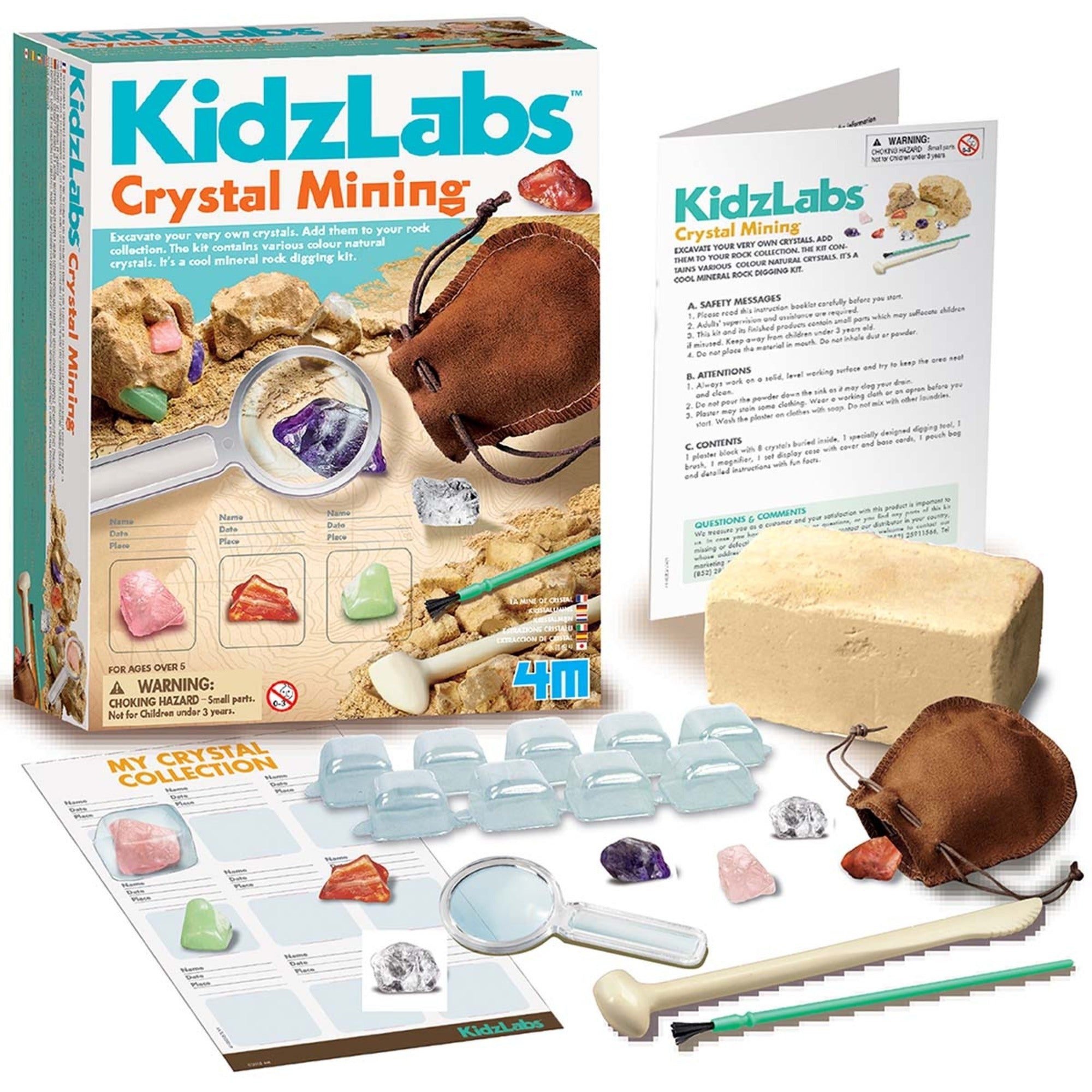 4M KidzLabs Crystal Mining Excavation Kit With 8 Hidden Crystals And Display Case