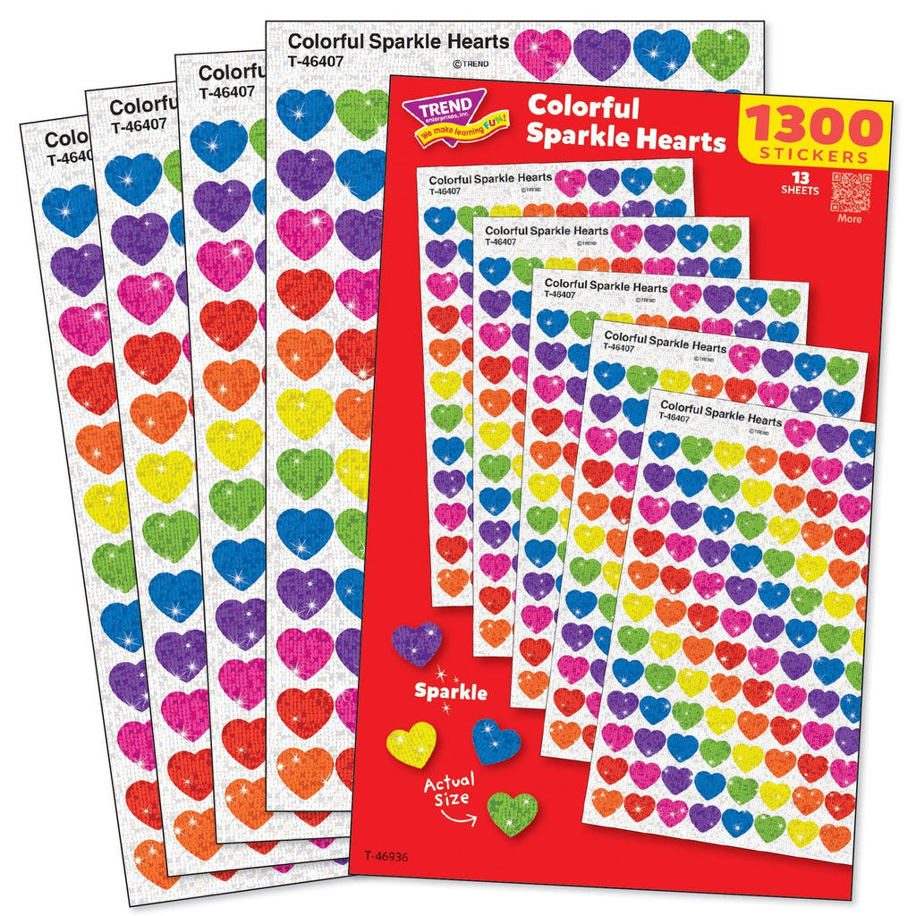 TREND SuperShapes Sparkle Hearts Sticker Pack - 1300 Mini Hearts in Assorted Colors
