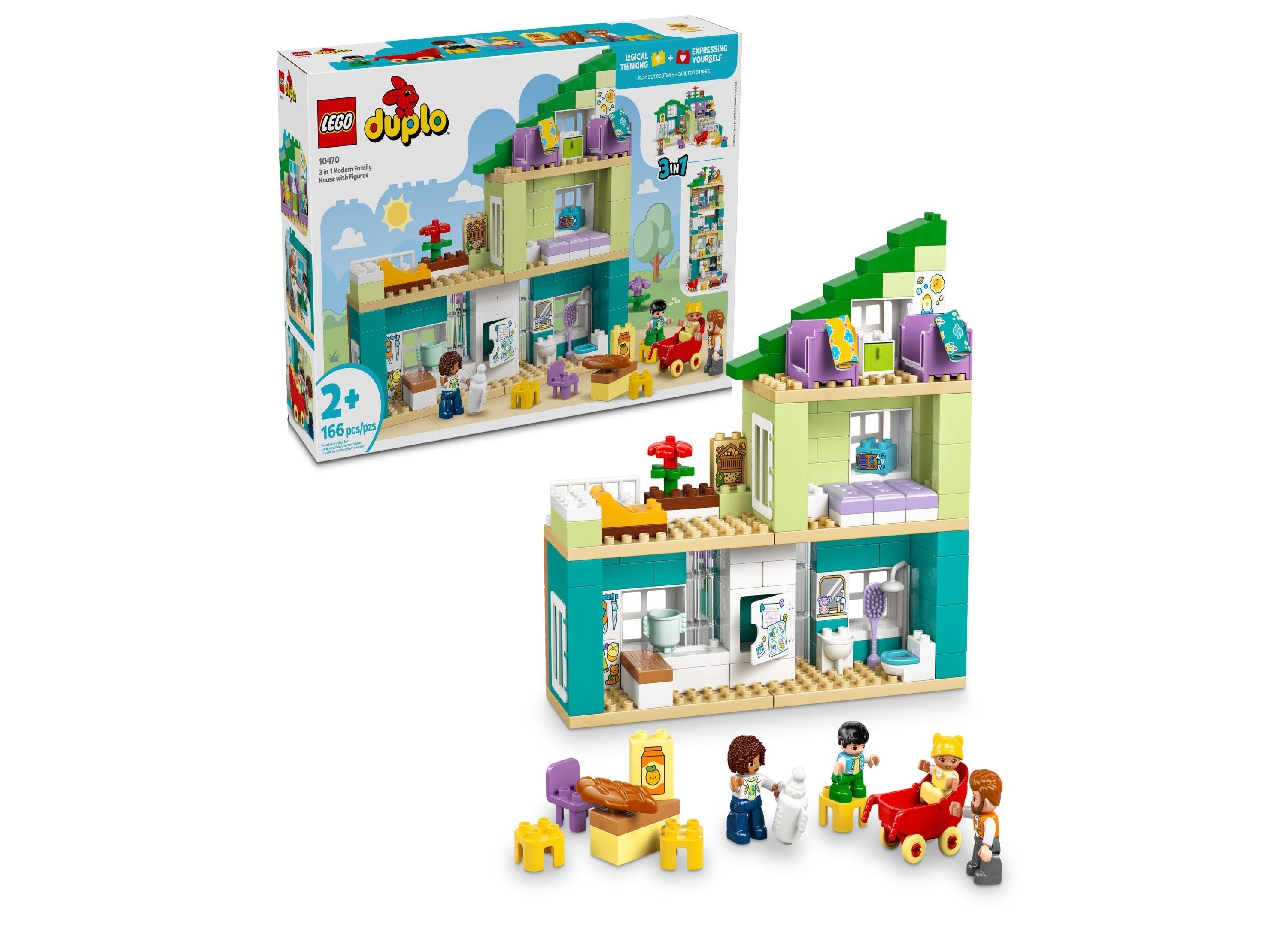 LEGO DUPLO Town Modern Family House 3-in-1 Building Kit, 166 Pieces