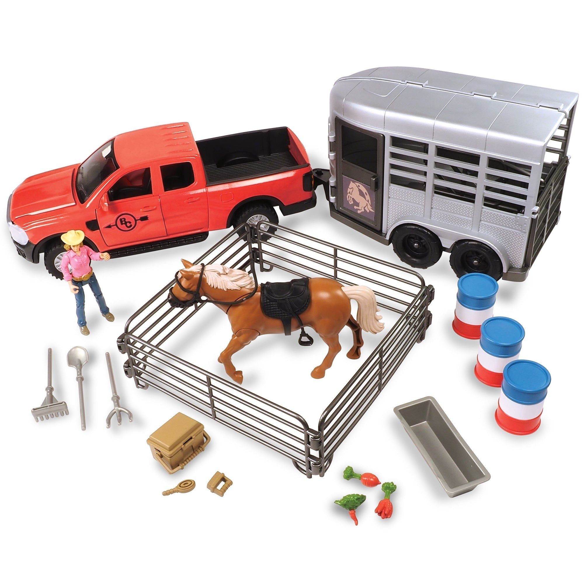Big Country Adventures Truck & Horse Trailer 24-Piece Playset With Lights And Sounds