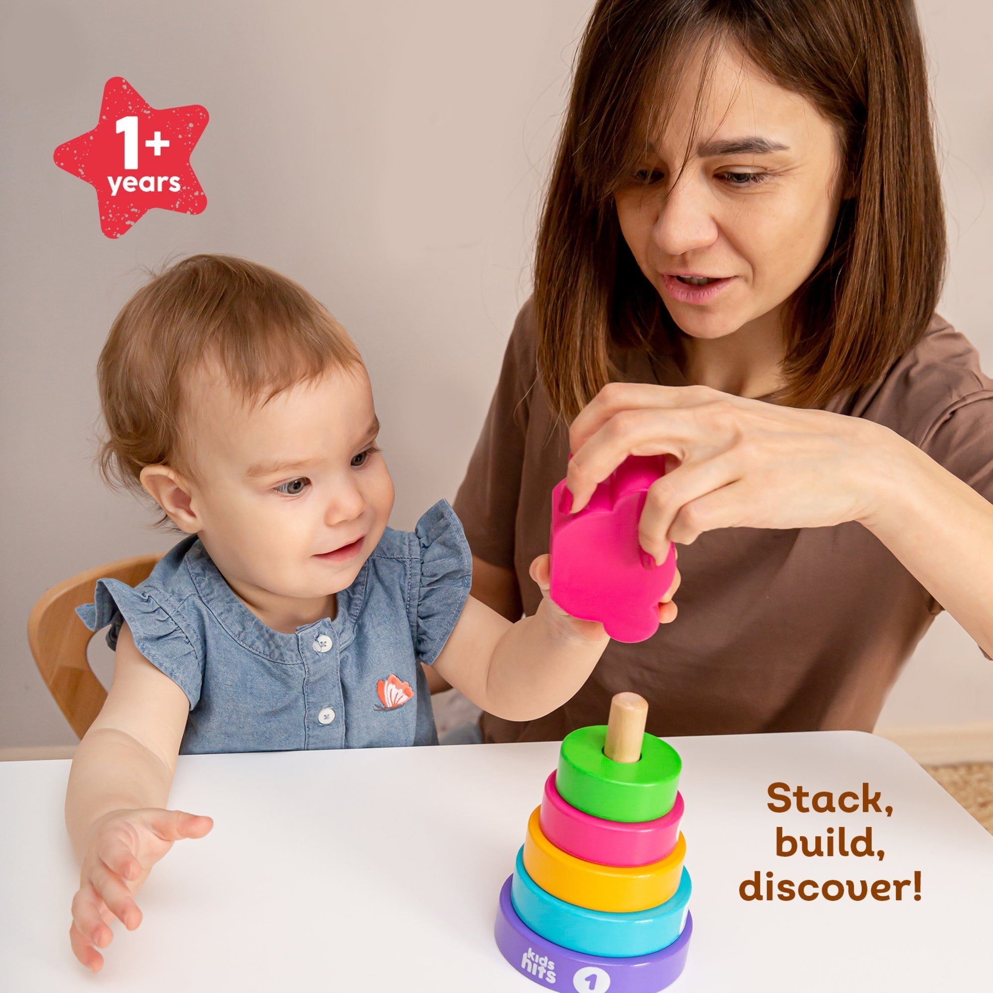 Kids Hits Stack & Play Monkey Wooden Stacking Ring Toy With Numbers