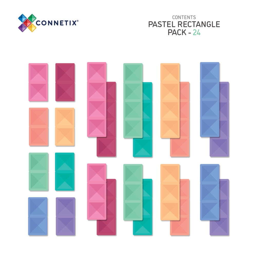 Connetix Magnetic Tiles Pastel Rectangle Set - 24 Piece Colorful Building Kit