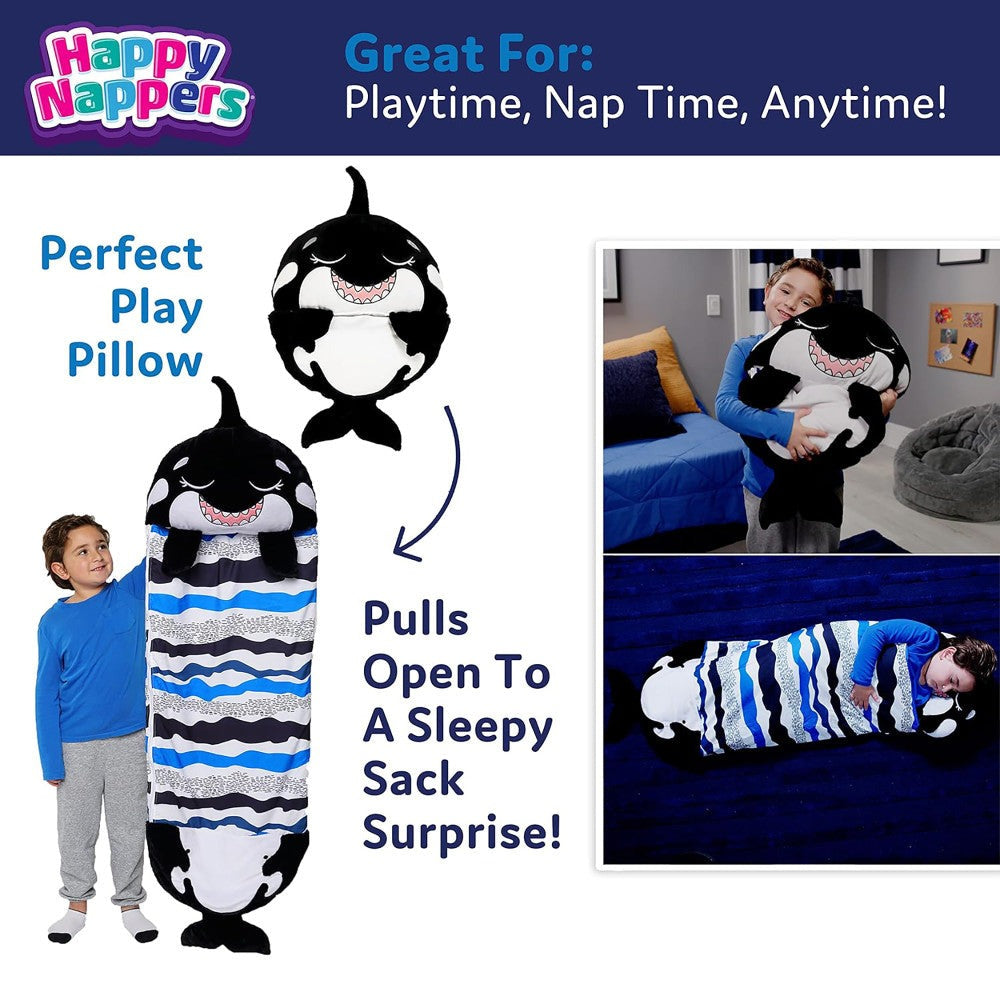 Happy Nappers 54 inch Ozzy The Black Shark 2-in-1 Plush Pillow and Sleepy Sack