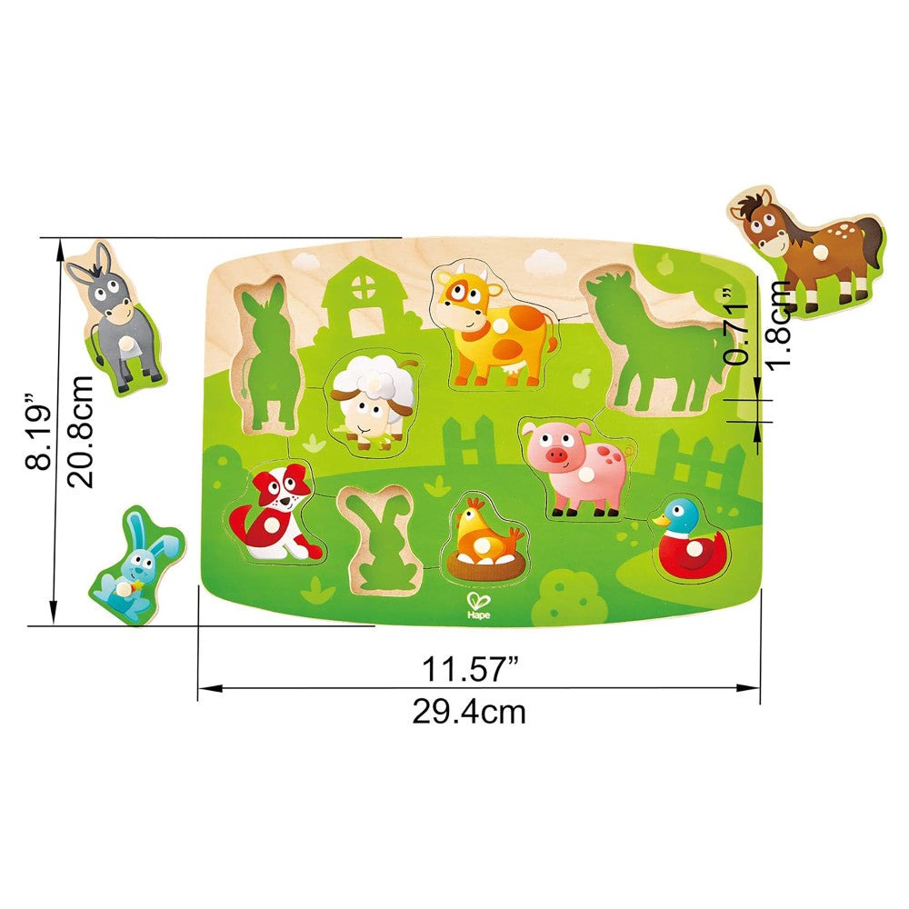 Hape Farmyard Wooden Peg Puzzle - 10pc