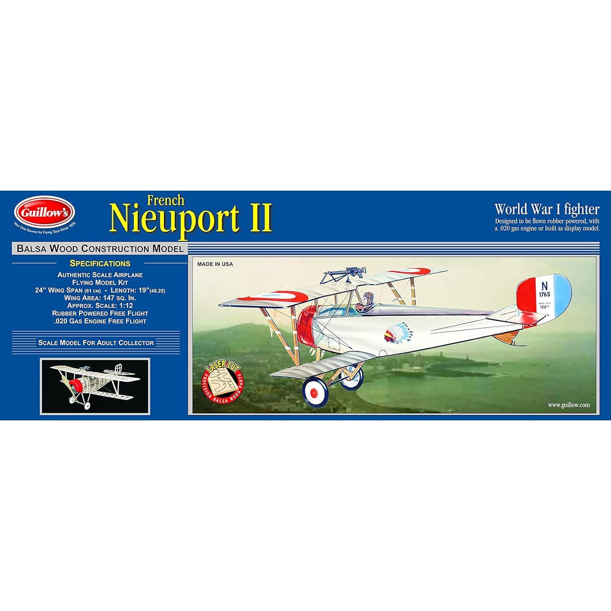 Guillow's Nieuport II WWI Fighter Plane Laser-Cut Balsa Wood Model Kit