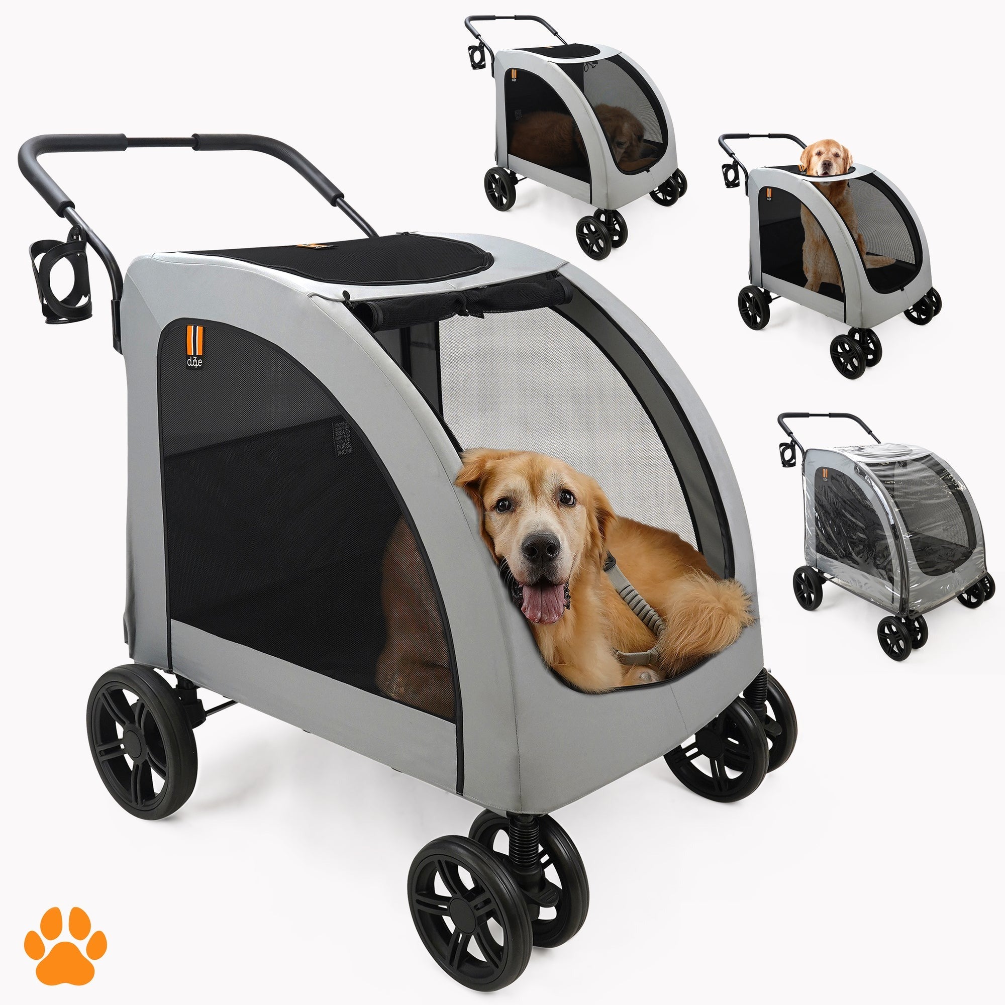 My Duque Chester Pet Stroller With Rain Cover - Dogs Up to 110 lbs, Grey