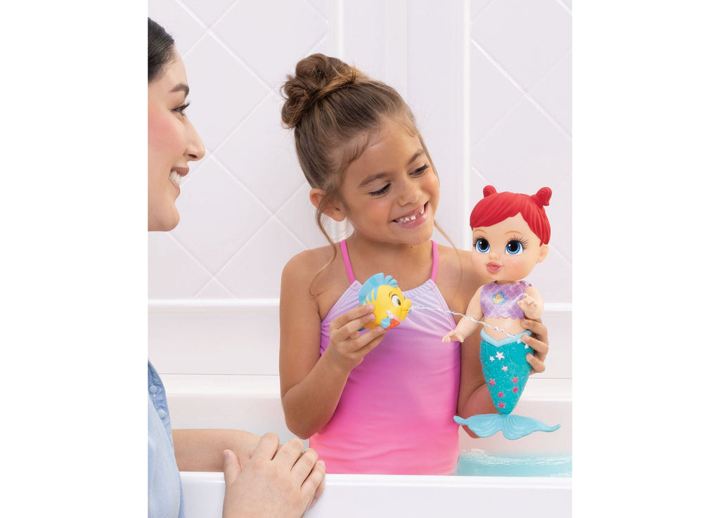 Disney Princess Bathtime Baby Ariel 12-Inch Color-Changing Doll with Flounder & Jellyfish Squirters