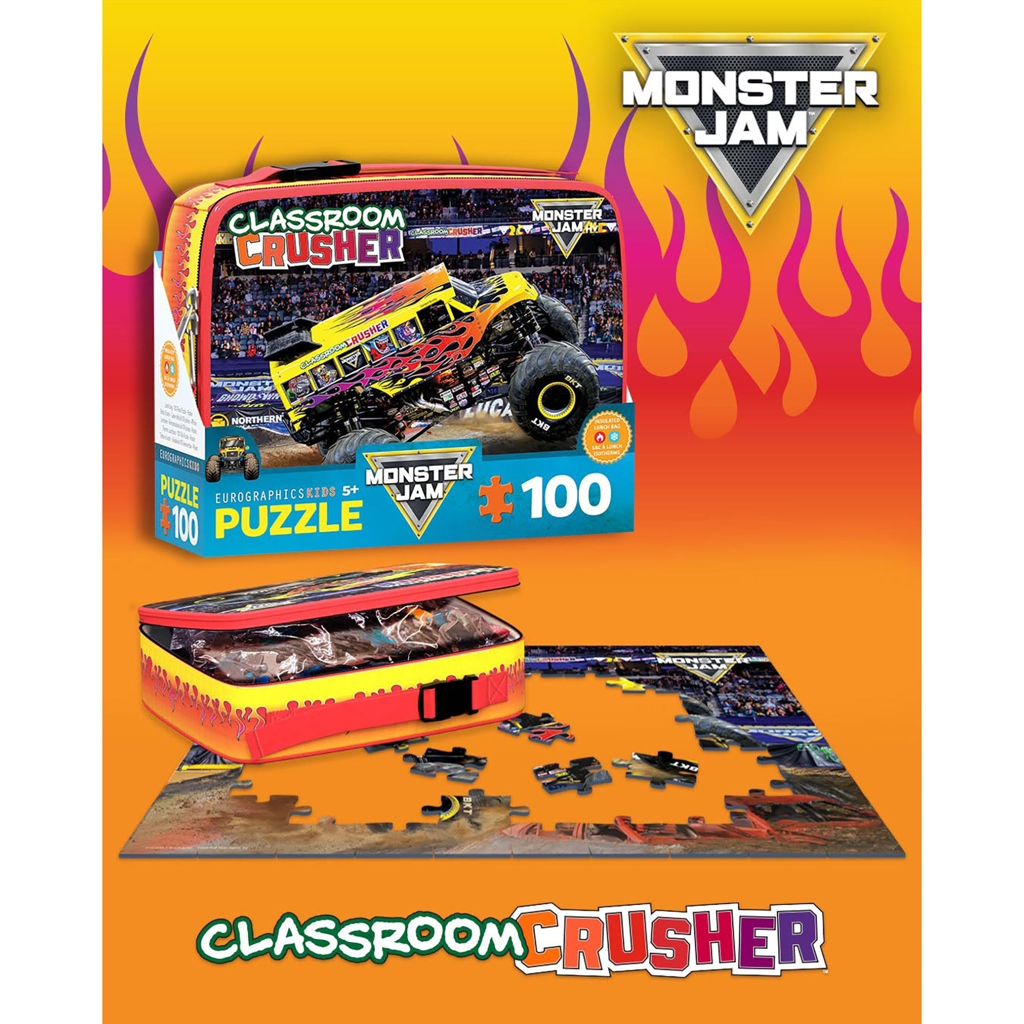 Eurographics Monster Jam Classroom Crusher 100-Piece Puzzle & Lunch Bag